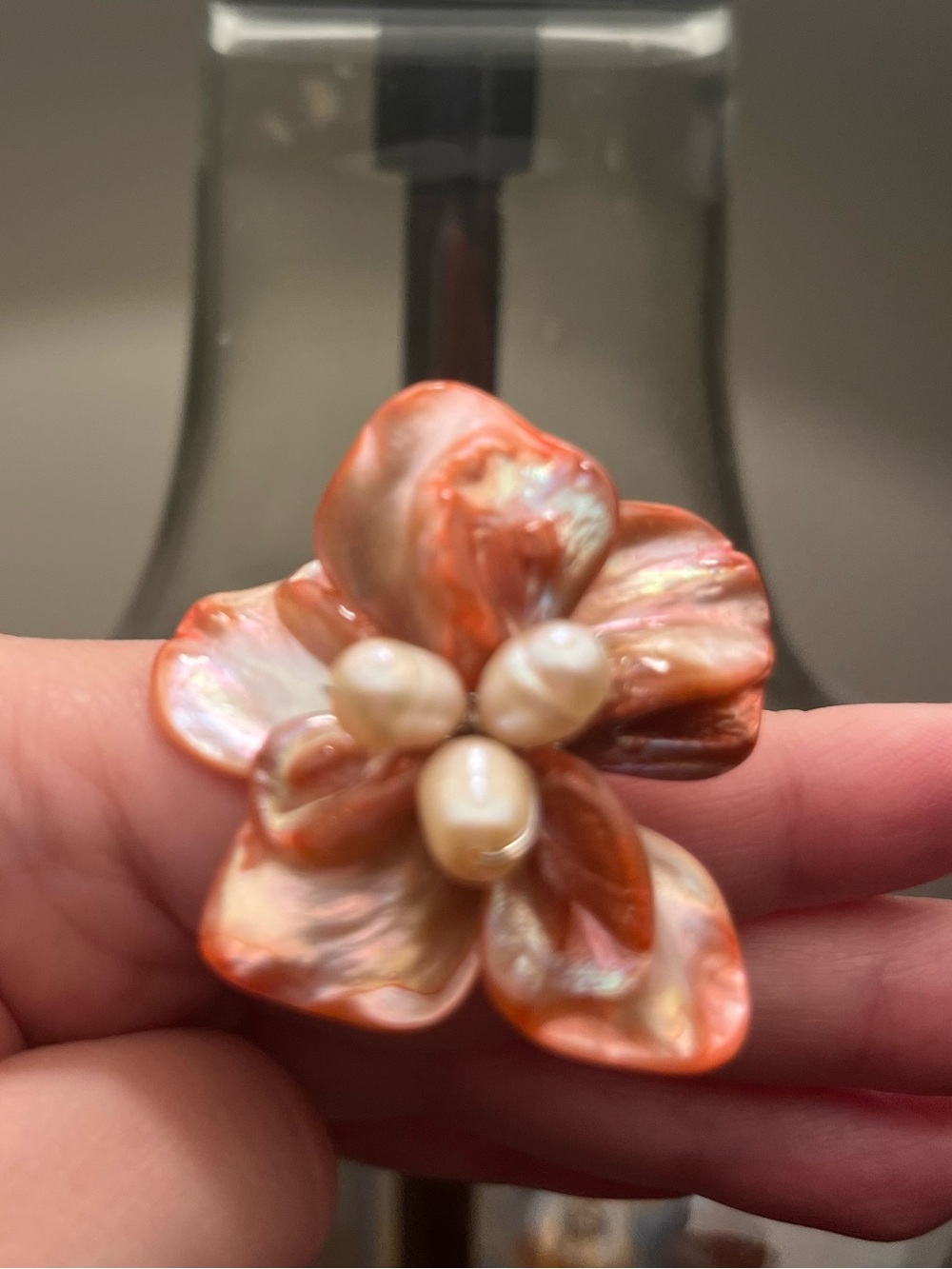 Vintage Flower Ring with Faux Pearl Center – Adjustable Ring
